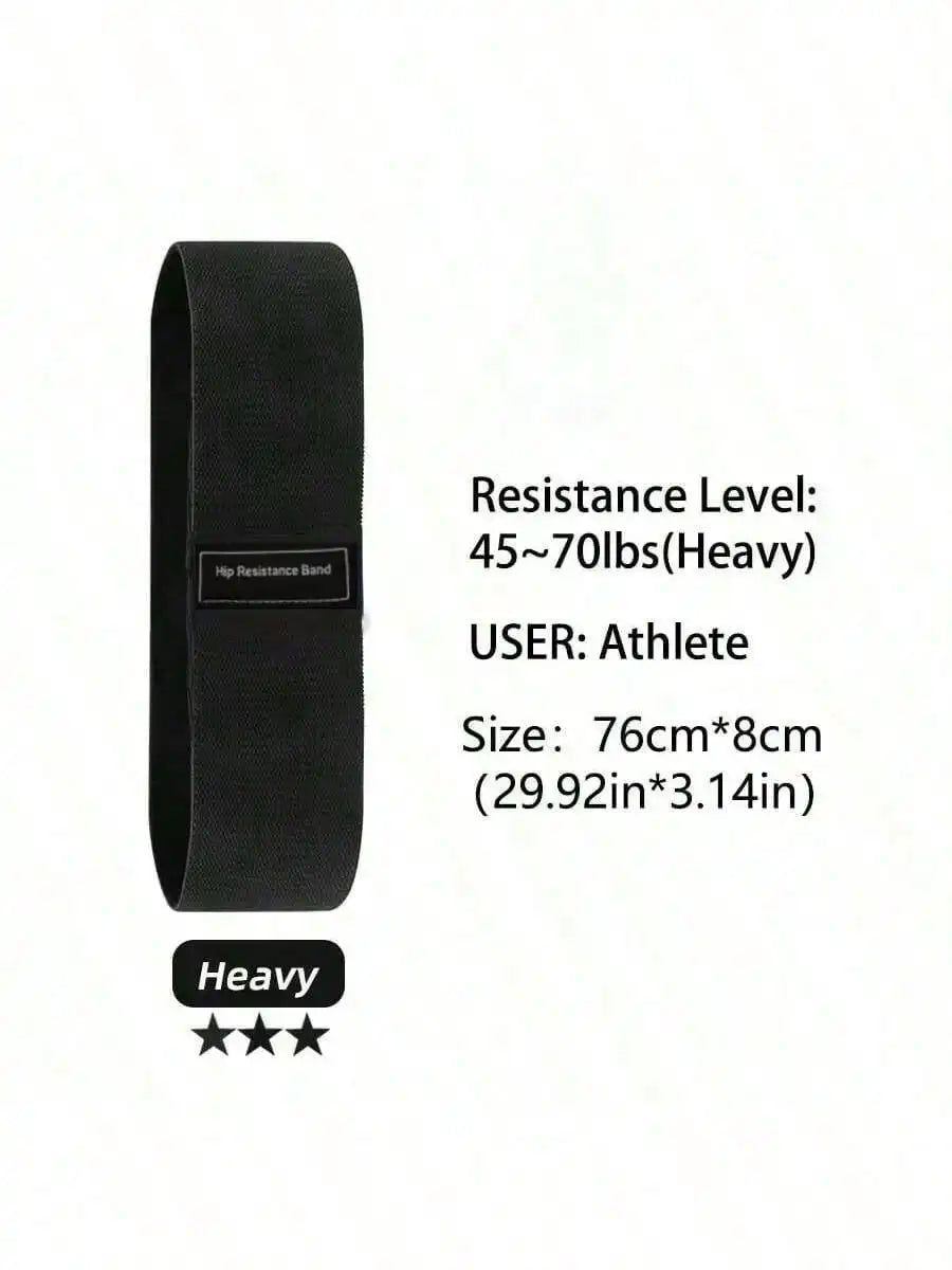 A heavy black fabric hip resistance band, 76cm long, labeled with resistance level 45-70lbs for athletes.