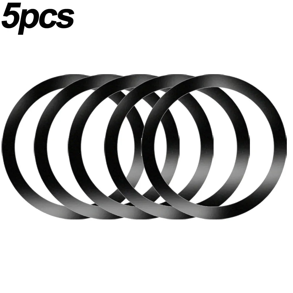 Set of 5 black circular, flat-profile rings arranged in a row against a white background.