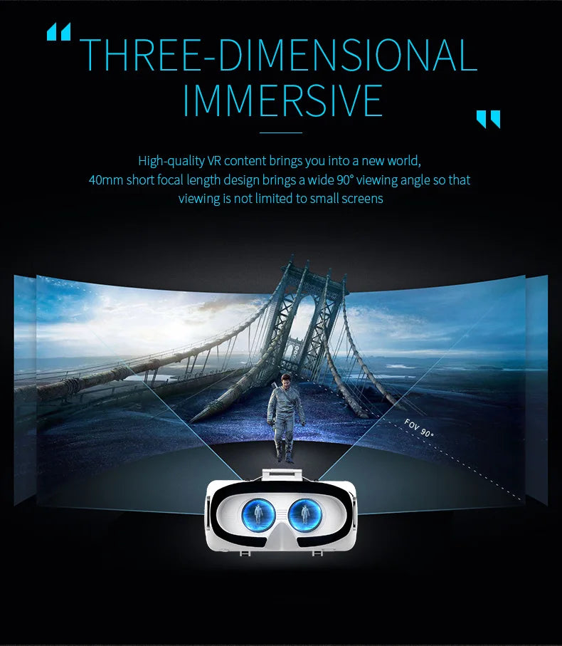 White VR headset for smartphones, featuring a 90-degree field of view to create an immersive 3D viewing experience.