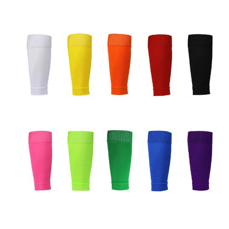 A set of ten vibrant, solid-coloured football socks or shin guard sleeves with a comfortable elasticated ribbed cuff.
