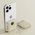 Beige 50,000mAh portable power bank with built-in charging cables, LED battery display, and integrated carry loop.