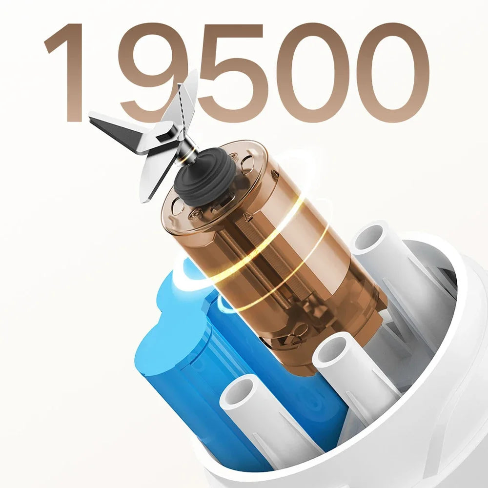 Cutaway view of a blender motor mechanism with a metallic bronze core, silver blades, and blue internal components.