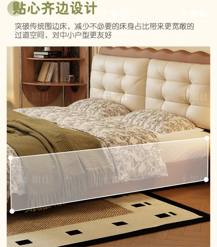 Modern cream tufted headboard bed frame with a sleek, space-saving design and integrated storage.