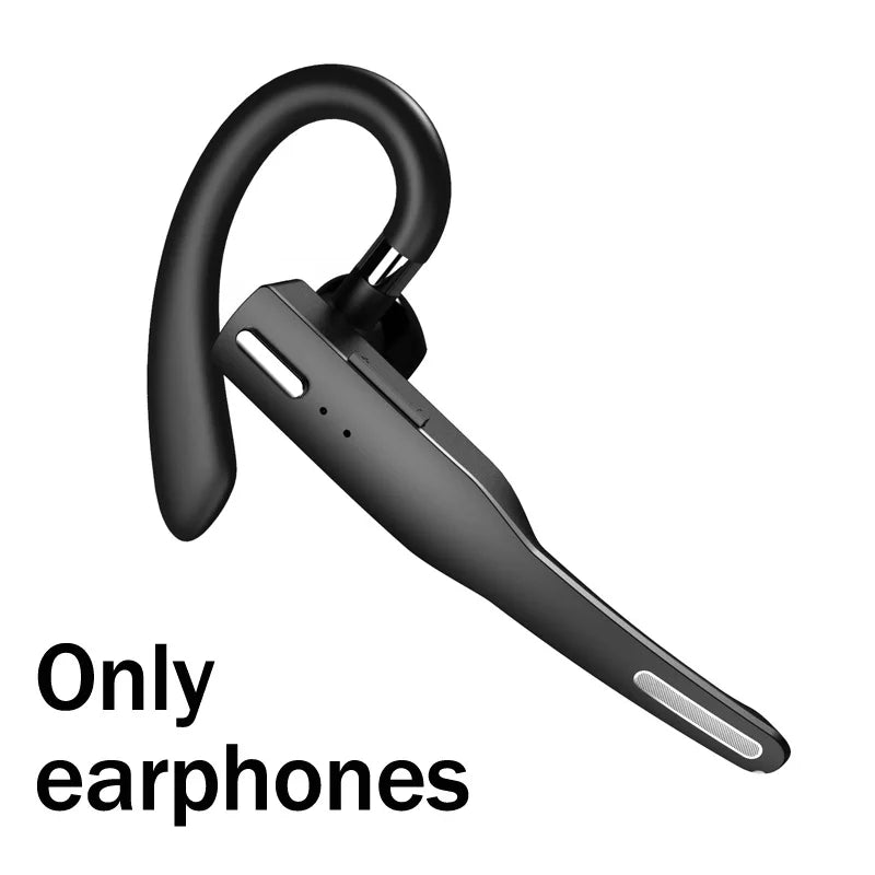 Sleek black wireless Bluetooth earbud with a secure over-ear hook and built-in noise-cancelling microphone.