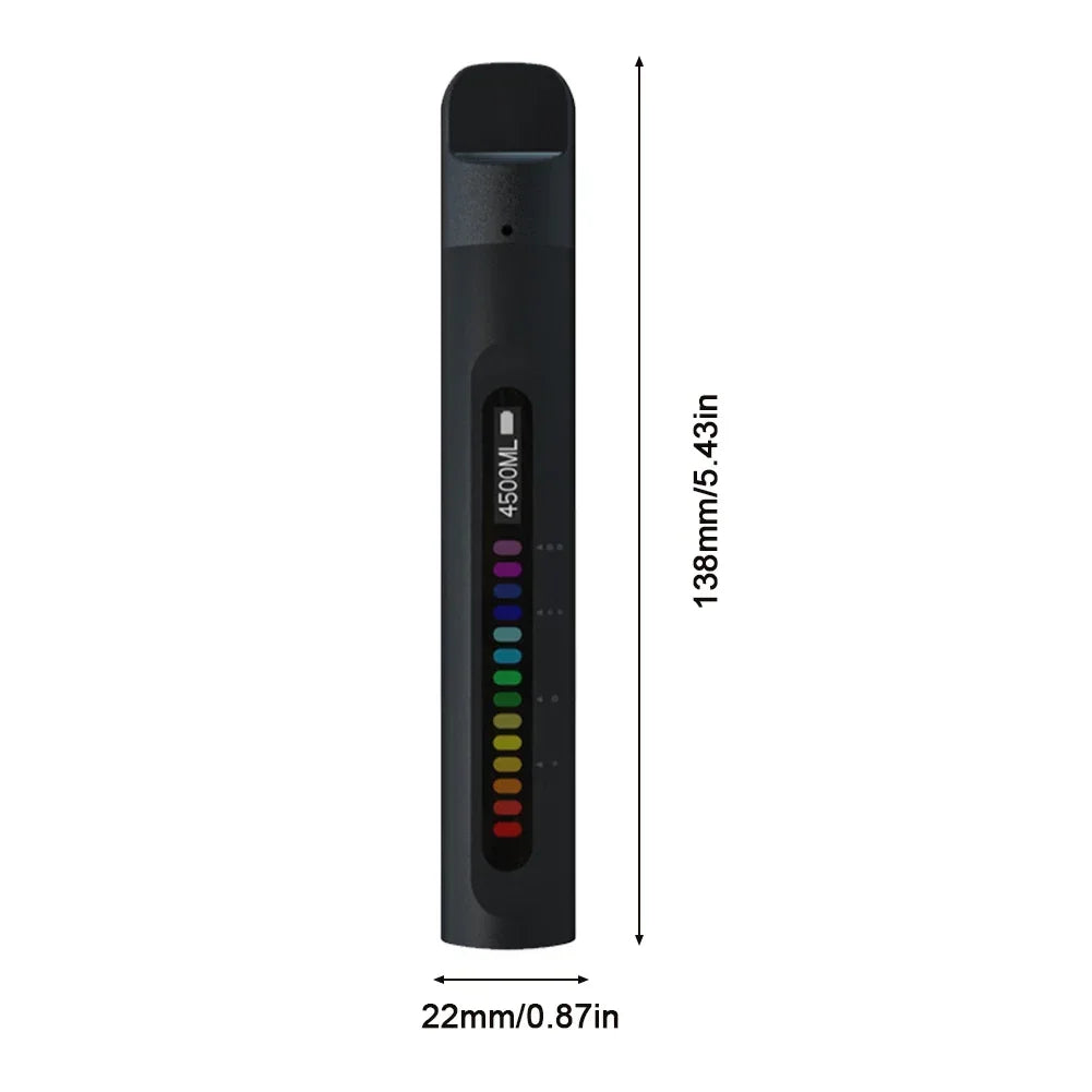 A slim, black respiratory muscle trainer with a digital display showing a colourful 4500ml progress bar. 138mm x 22mm.