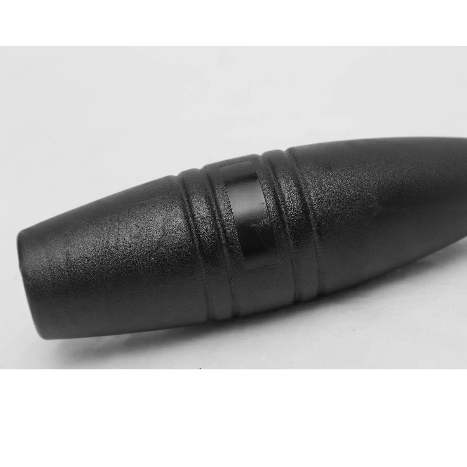 Black, tapered Indian clubbell handle with textured grip and smooth, contoured central band.