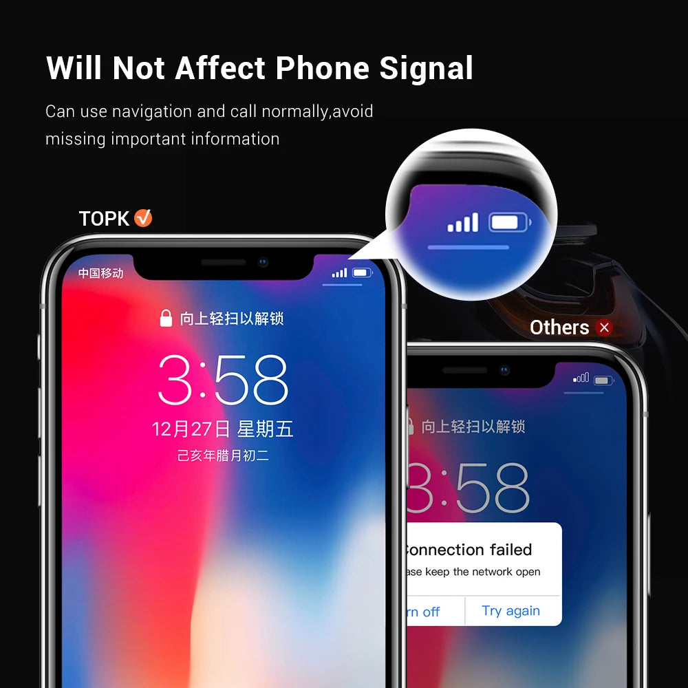 Comparison of smartphone screens showing full signal strength versus a connection failure error message.