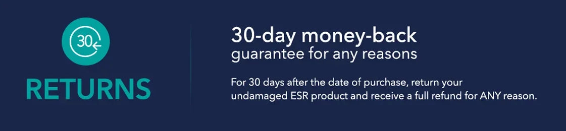 The provided image is a 30-day money-back guarantee policy graphic for ESR products, not an AirPod case product image.