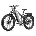 Silver Shengmilo S600 Pro dual-motor electric mountain bike with 26-inch fat tires and rear cargo rack.
