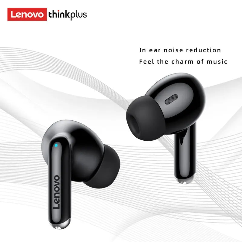 Glossy black wireless in-ear earbuds with a sleek stem design and soft black silicone tips.