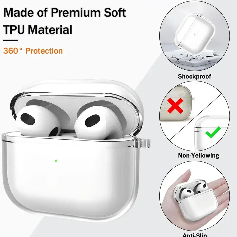 Clear, soft TPU protective case for AirPods 3, featuring a shockproof, non-yellowing design.