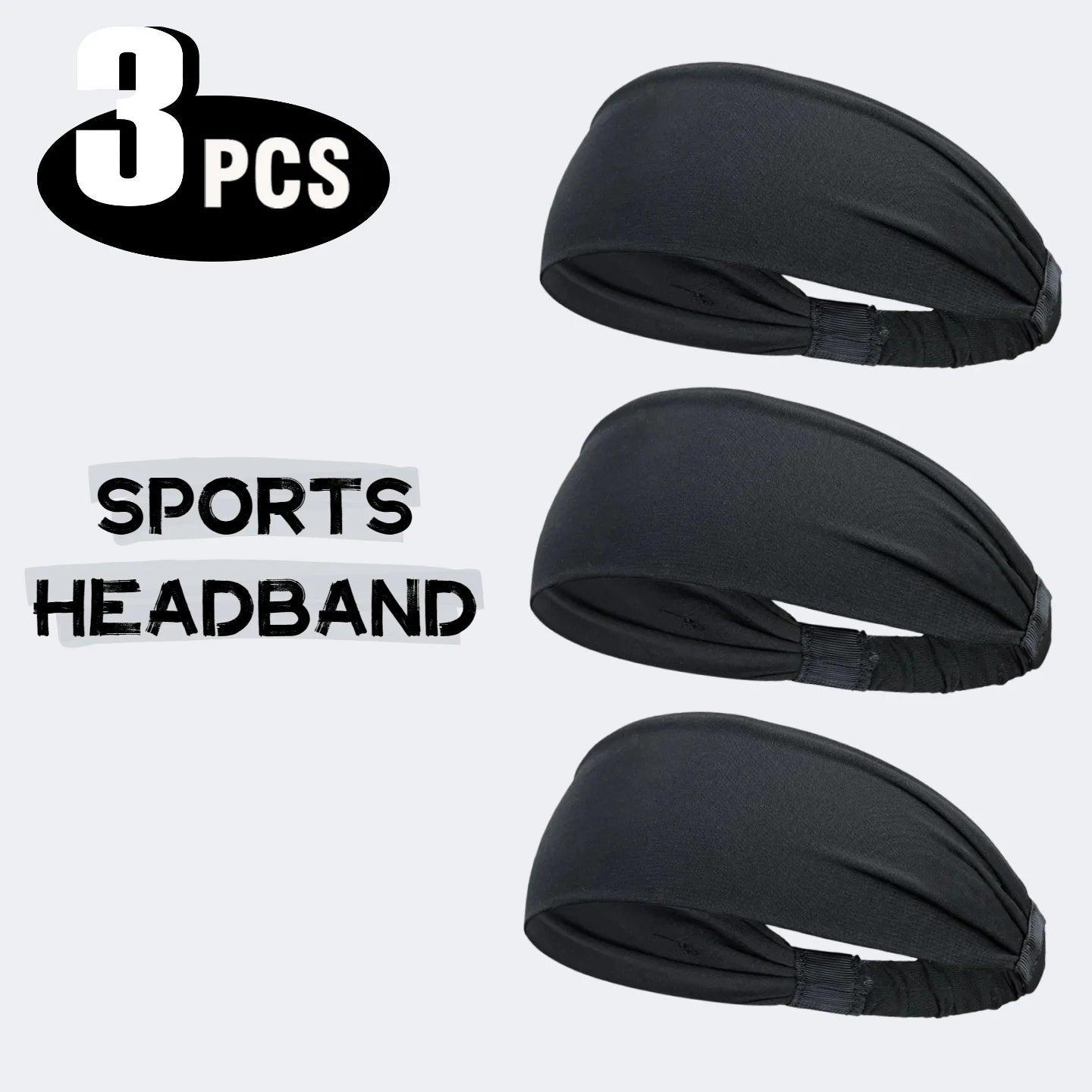 A pack of three black elasticated sports headbands with a ruched design.