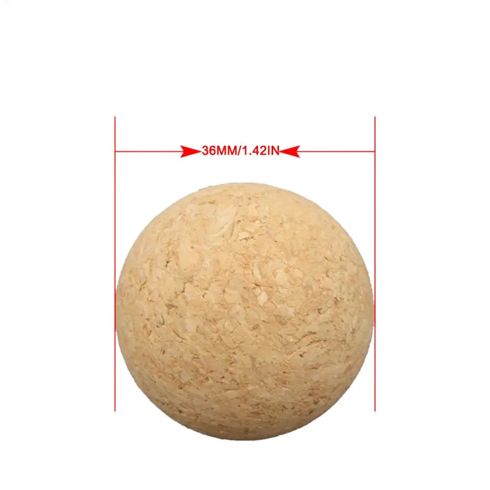 Natural light brown spherical cork stopper, 36mm diameter, isolated on a white background.