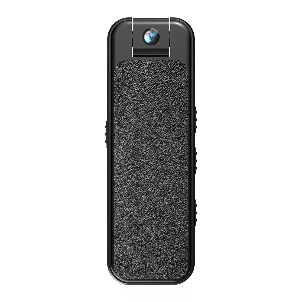 Black portable pocket camera with a textured grip surface and a rotating lens head.