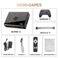 Black Kinhank Super Console X5 Pro retro video game console bundle with black gamepad, hard drive, and cables.