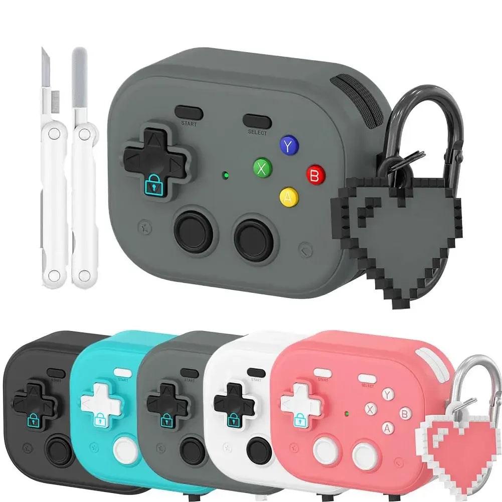 Retro game controller-style silicone AirPods Pro case available in black, blue, grey, white and pink.