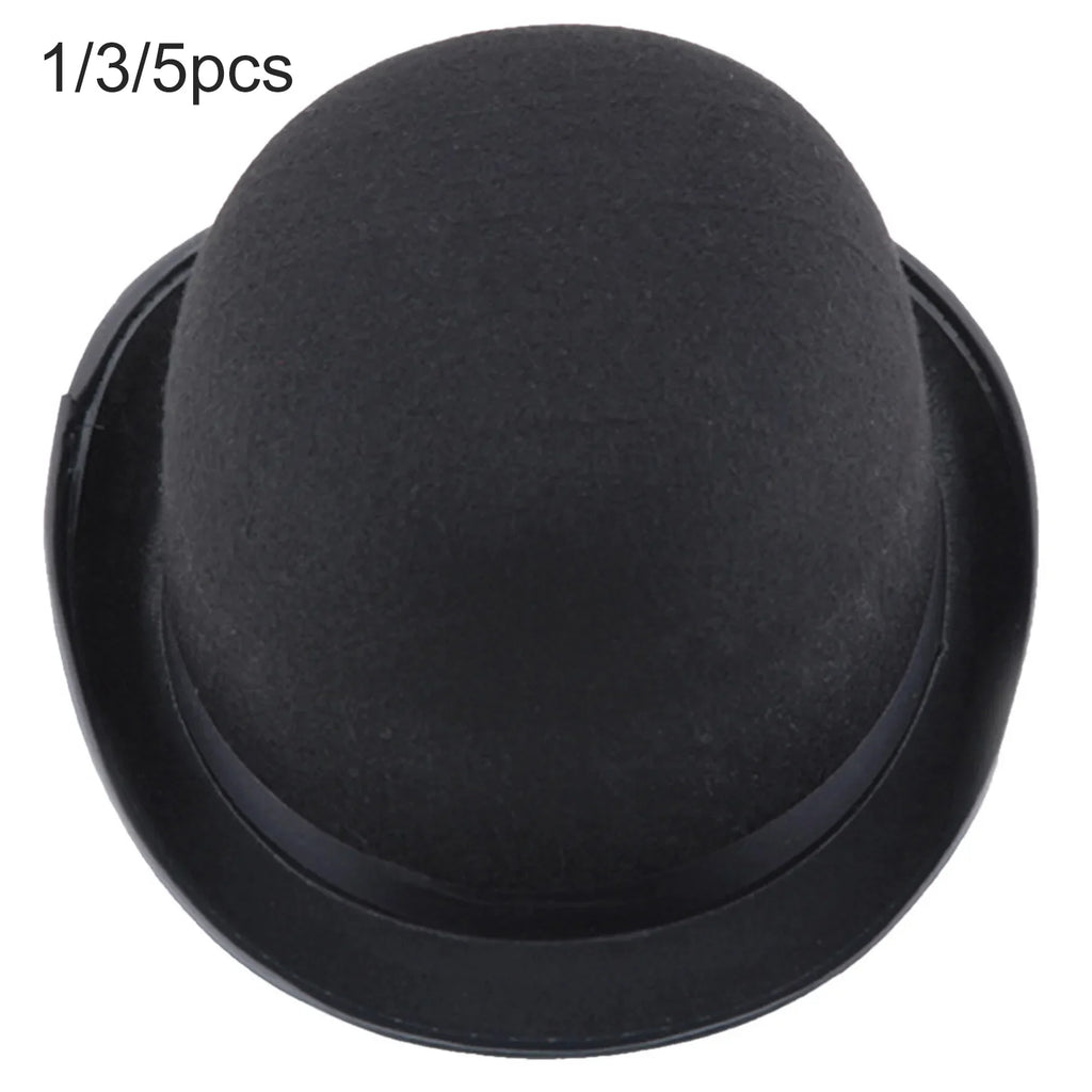 Classic black felt-style bowler hat with a rounded crown and short, curled brim, perfect for fancy dress.