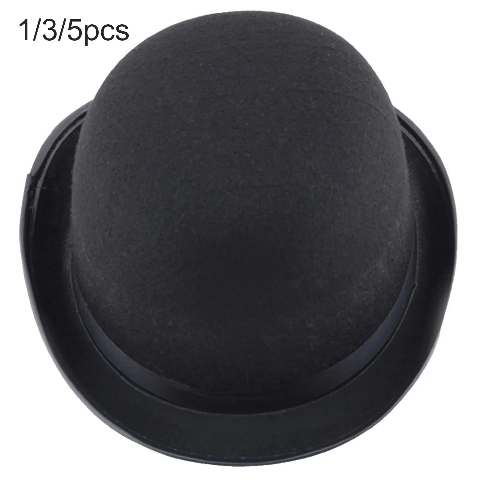 Classic black felt-style bowler hat with a rounded crown and short, curled brim, perfect for fancy dress.