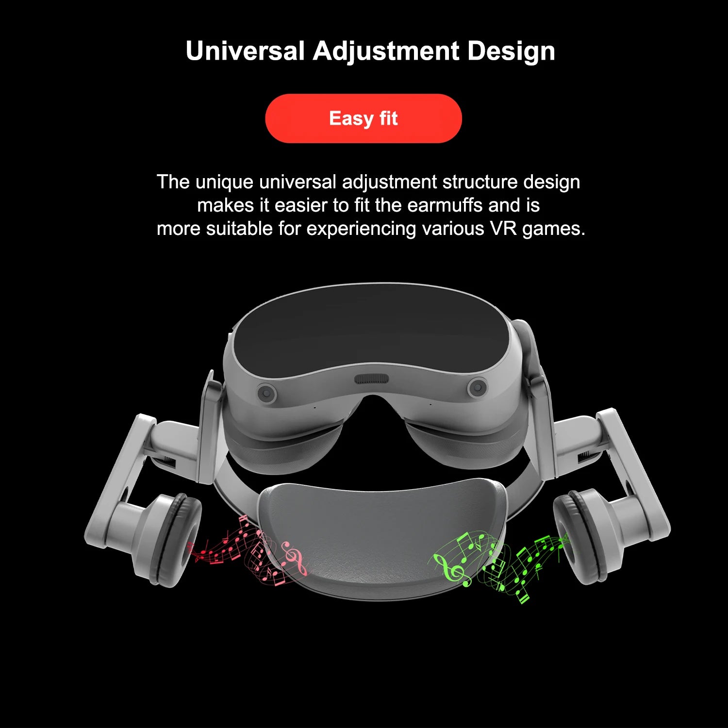 Grey adjustable earmuffs for VR headset, providing enhanced audio comfort with a flexible, universal-fit design.