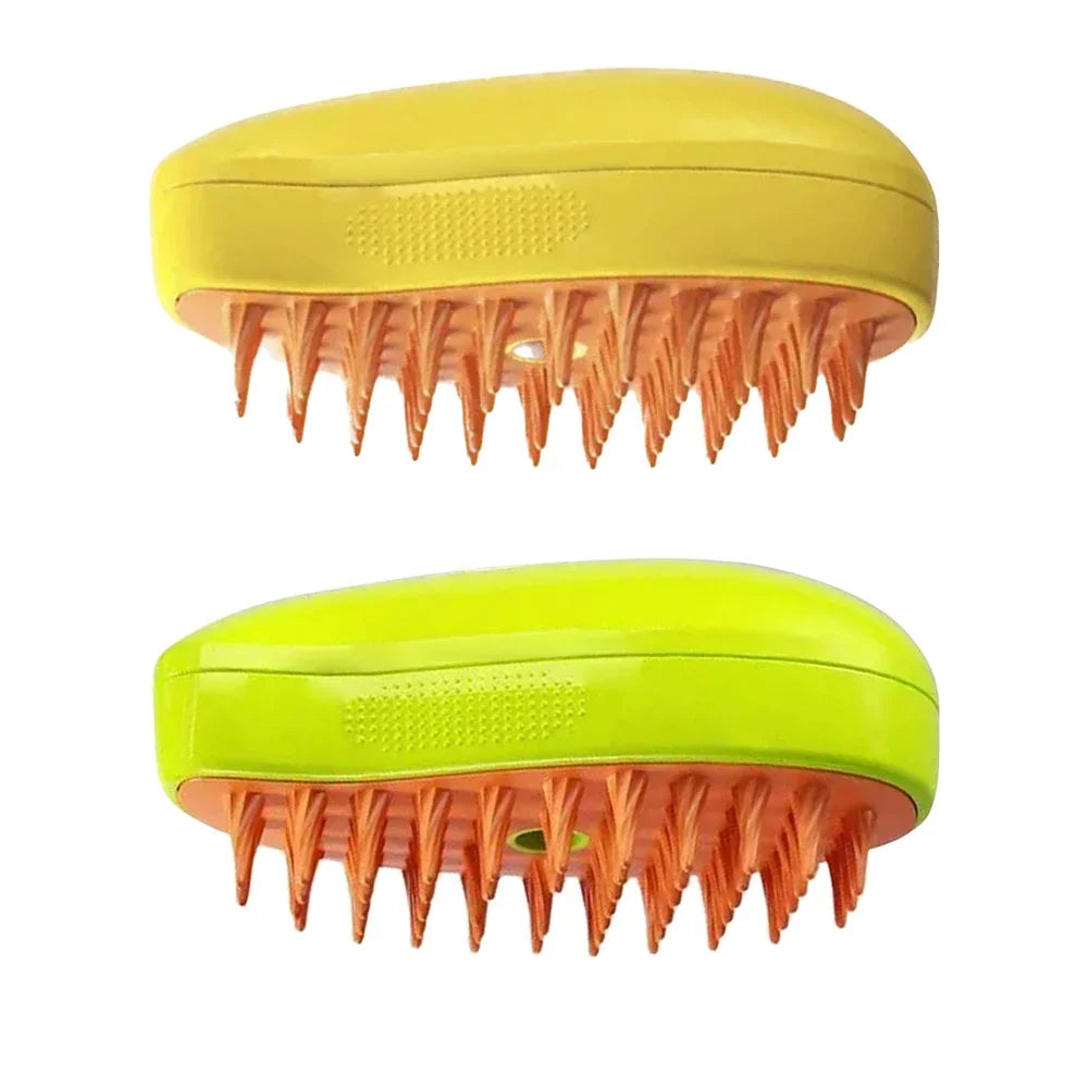Two neon yellow scalp massager brushes with orange silicone bristles, shown from the side against a white background.