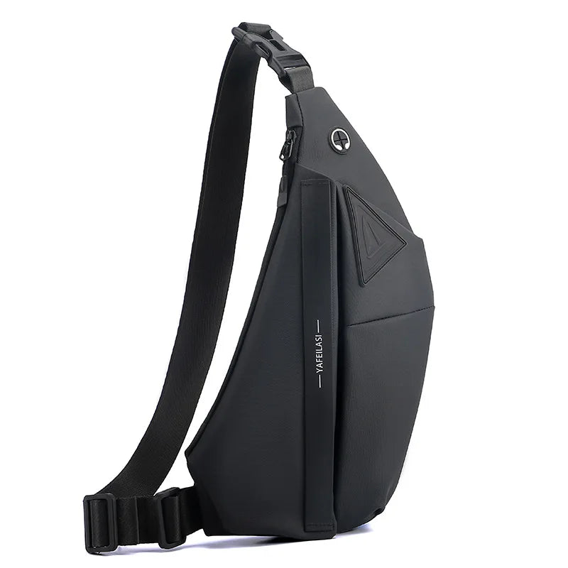 Black men’s anti-theft crossbody sling bag with a secure adjustable strap and sleek, minimalist design.