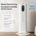 Tall, white 8L smart ultrasonic humidifier with digital display, hot and cold mist modes, and quiet operation.