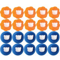 Twenty round, orange and blue sponge hair rollers, each featuring a cute 3D bear face in the centre.