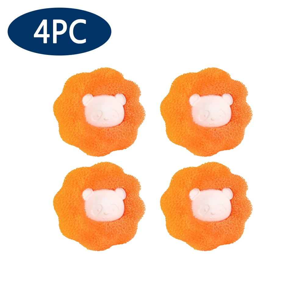 A pack of 4 orange sponges, each featuring a cute light pink panda face in the centre.