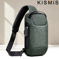 Green waterproof crossbody sling bag with a built-in anti-theft security lock and padded shoulder strap.