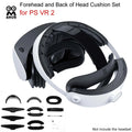 AMVR black and white comfort kit for PS VR2 with cushioned forehead pad, back cushion, and replacement parts.