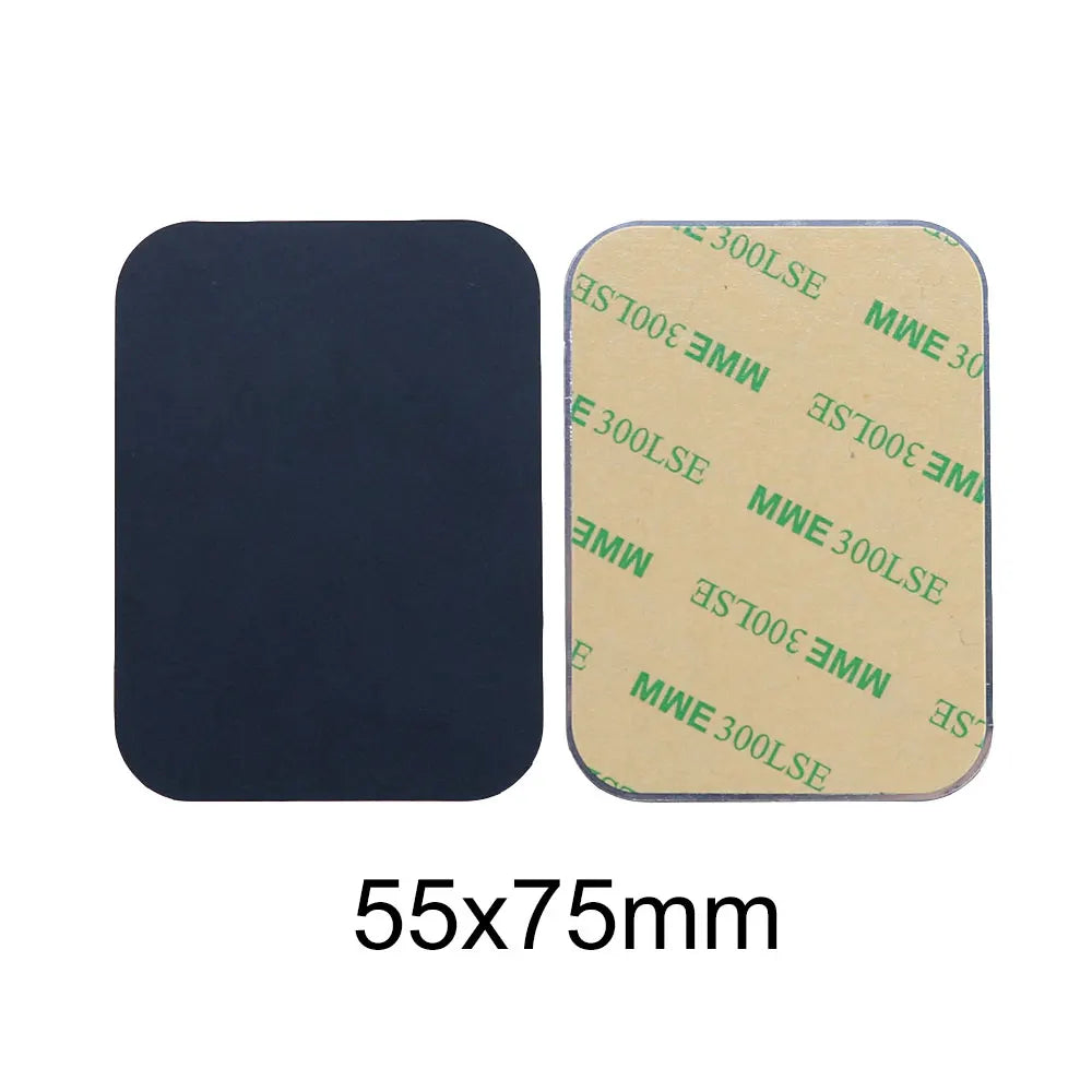 Two rectangular 55x75mm adhesive pads with rounded corners: one solid black side, one with tan adhesive backing.