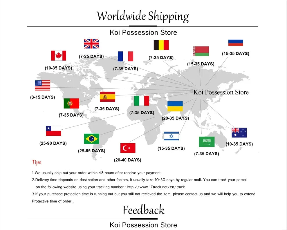 World map infographic showing estimated delivery times to various countries in days.