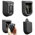 Grey metal wall-mounted key lock box with a push-button combination keypad and protective cover.
