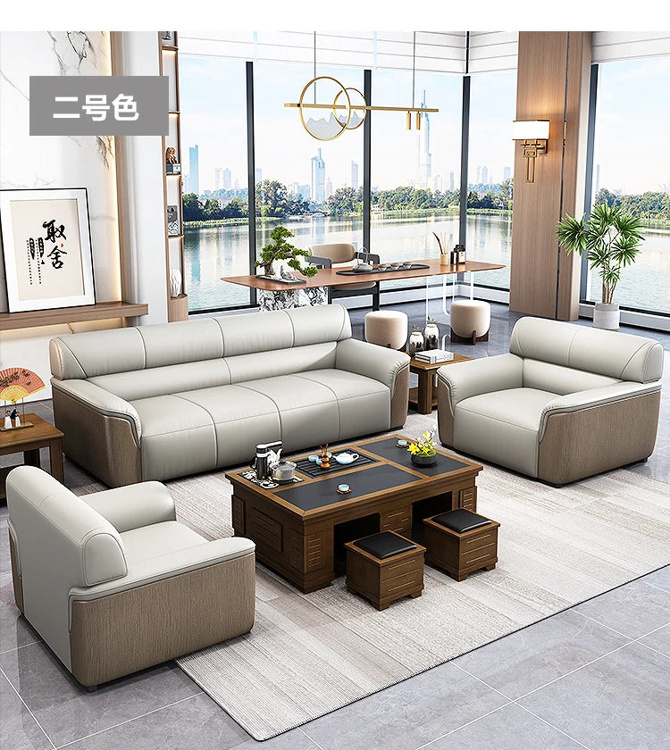 Office Leather Sofa Business Lounge Area - Modern Style Reception Meeting