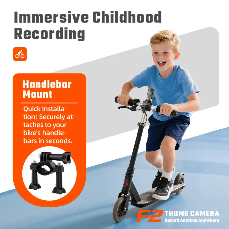 Black plastic handlebar mount for action cameras, featuring a screw-clamp design for secure bike or scooter attachment.