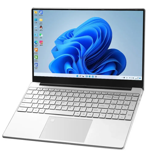 Sleek silver 15.6-inch laptop with a slim bezel, backlit keyboard and a clear, high-definition display.