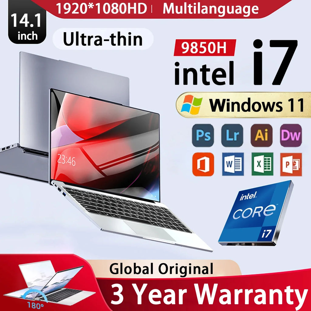 14.1 inch Portable Laptop Intel Core i7 9850H Windows 11 Gaming Computer
