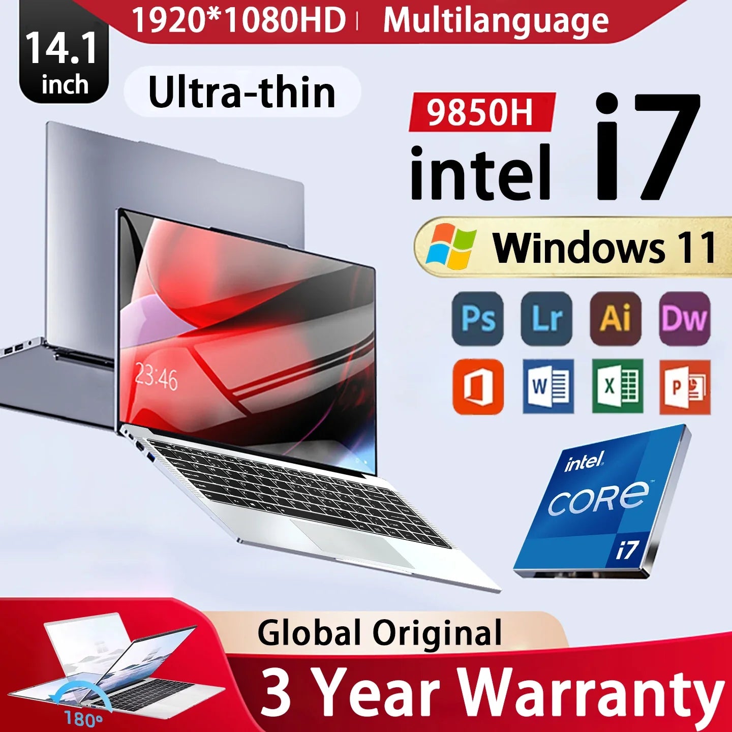 14.1 inch Portable Laptop Intel Core i7 9850H Windows 11 Gaming Computer