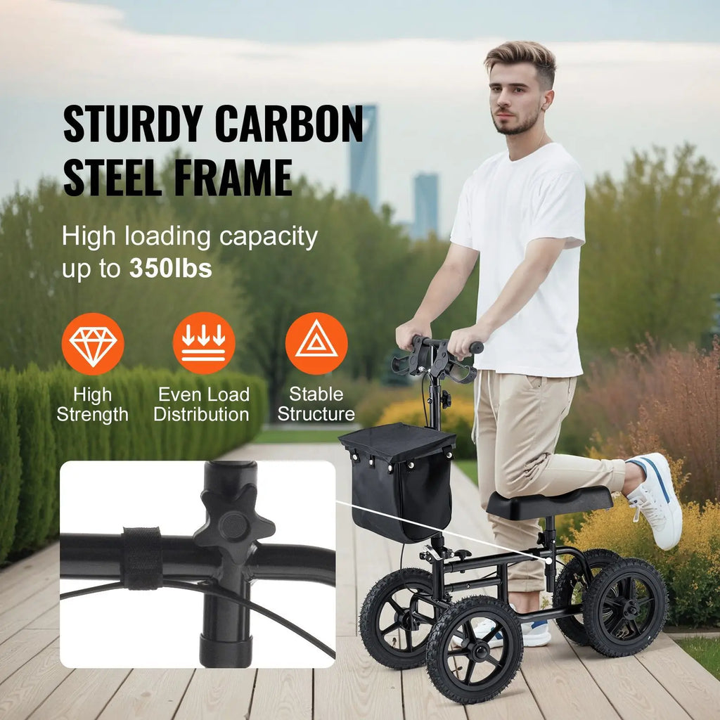 VEVOR 12" All Terrain Carbon Steel Folding Steerable Knee Scooter Walker