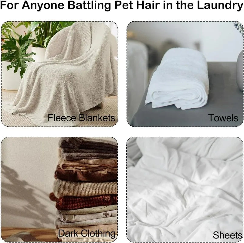 Four-panel collage showing a cream fleece blanket, white towel, stack of dark knitwear, and white bed sheets.