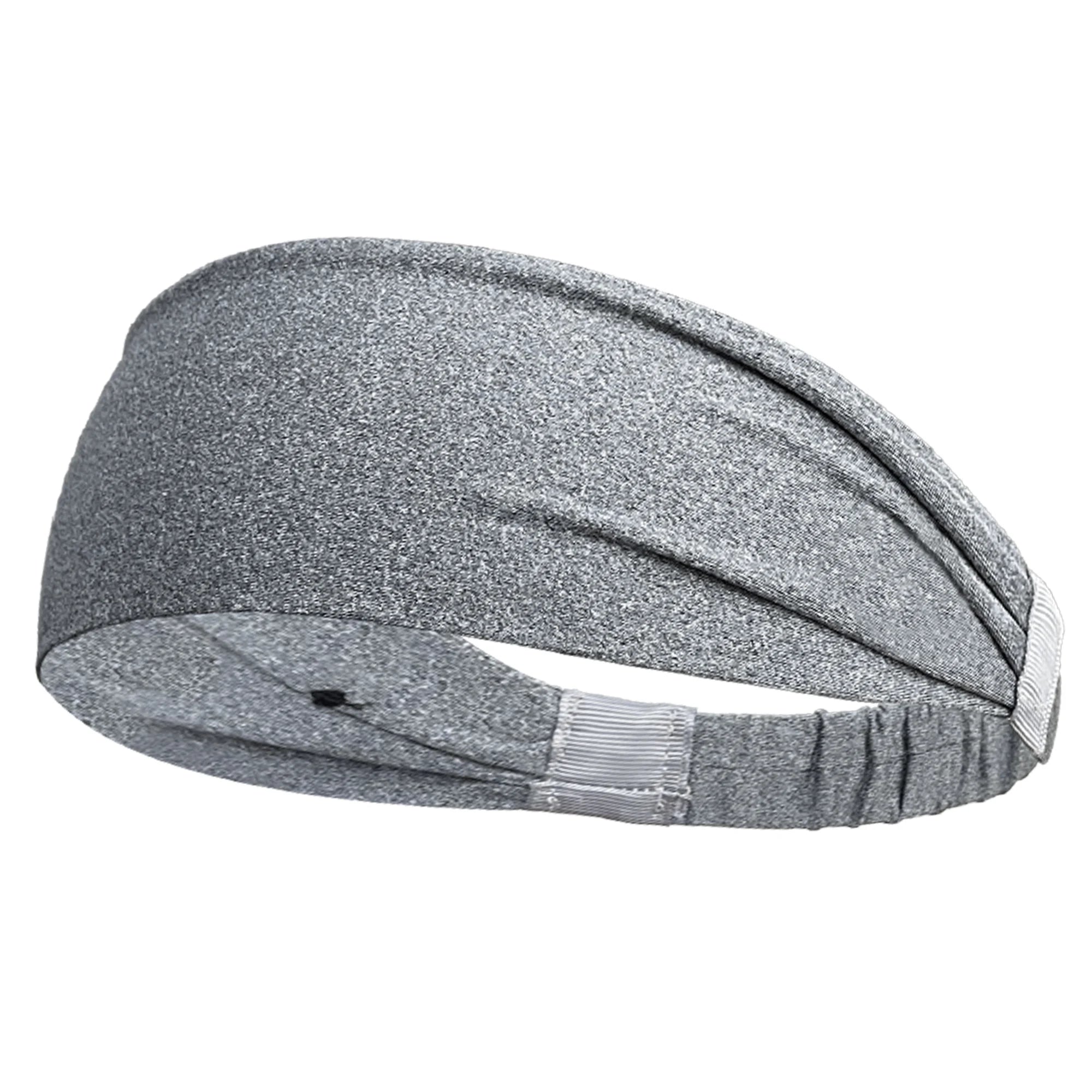 Grey marl, wide sports headband with a pleated front detail and an elasticated back section.