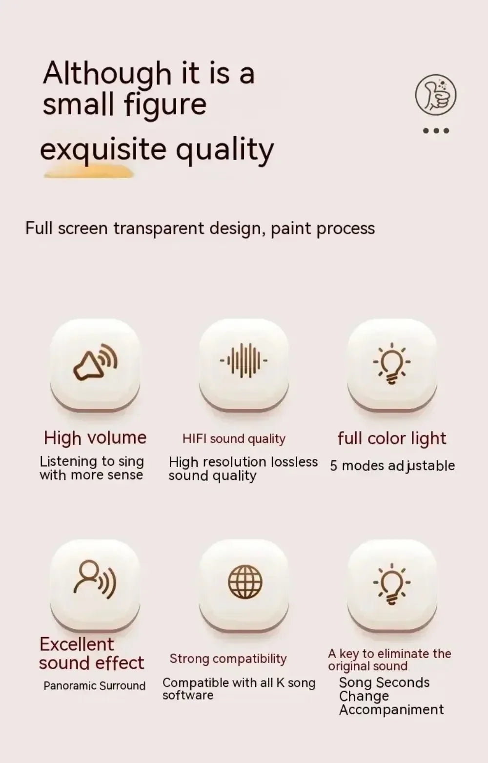 Portable karaoke speaker features: Hi-Fi sound, adjustable RGB lighting, and vocal removal mode for easy singing.