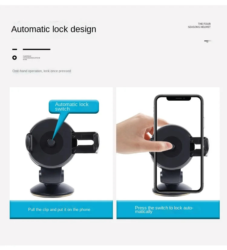 Black car phone mount with an automatic one-touch locking mechanism for secure, one-handed operation.