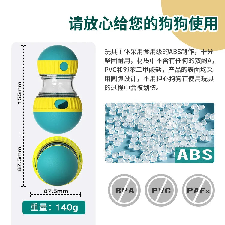 Teal and yellow interactive treat-dispensing slow feeder toy for dogs, featuring a durable, smooth-edged design.