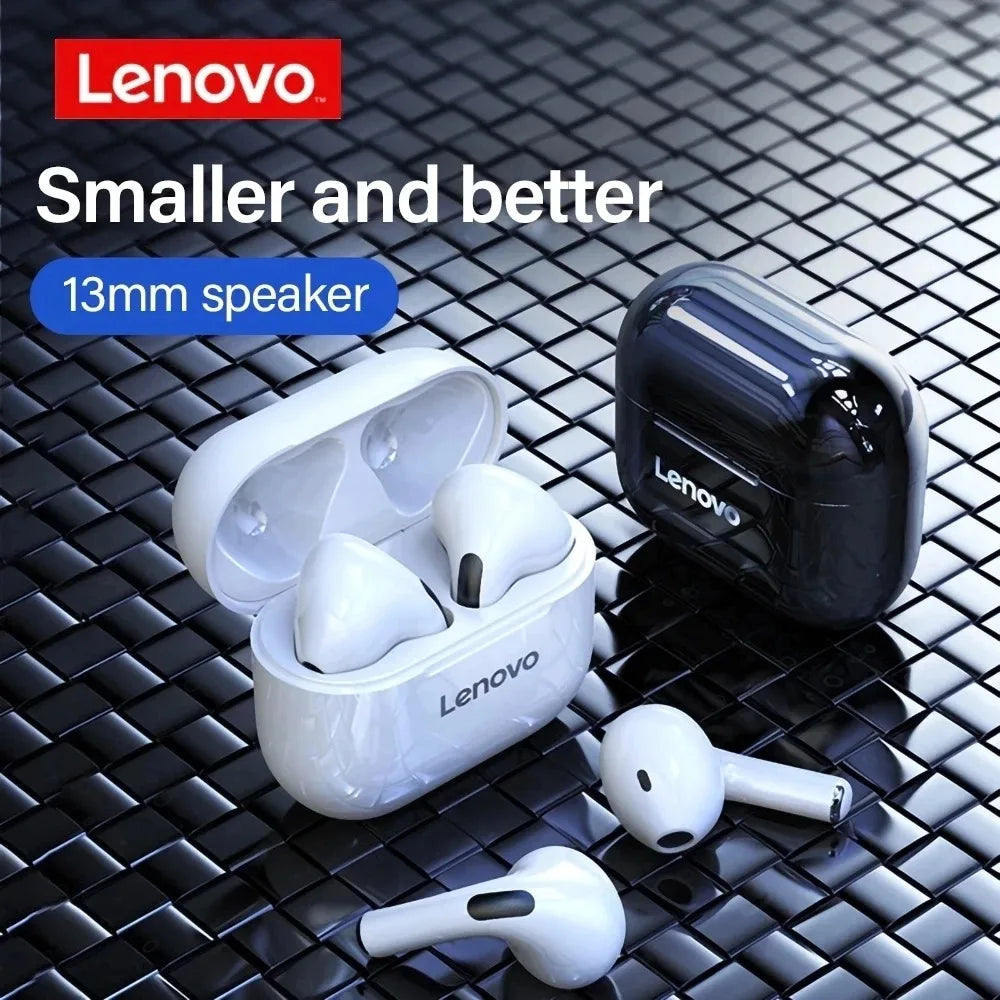 Wireless earbuds in white and black charging cases on a black tiled surface. Minimalist, sleek design.