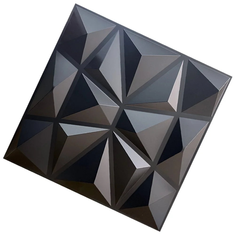 Black square 3D wall panel with a geometric, angular diamond pattern and a smooth, modern finish.