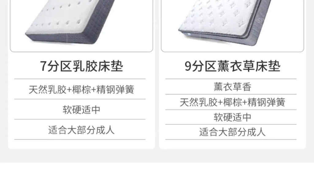 Two white modern mattresses shown side-by-side, each featuring a textured surface and grey quilted side panels.