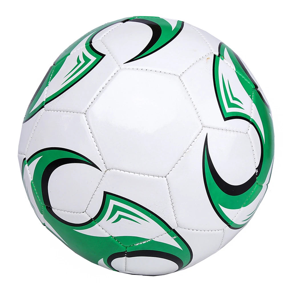 White football with vibrant green and black curved graphic patterns, featuring a traditional stitched panel design.
