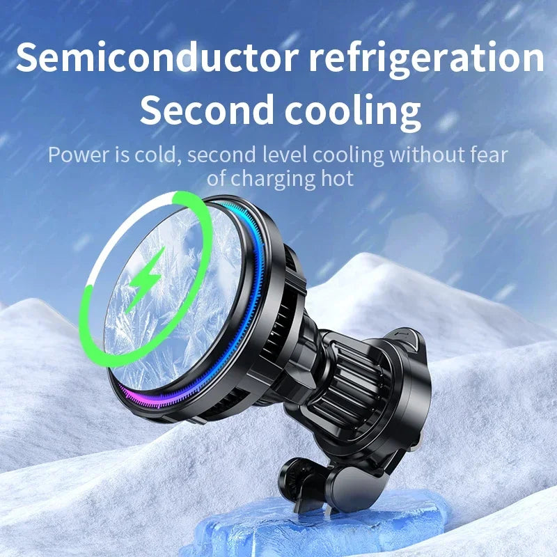 Black semiconductor phone cooling fan with RGB light ring, designed for attachment to a phone.