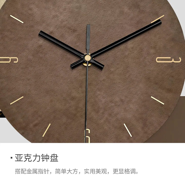Modern minimalist wall clock with a textured brown face, black hands, and gold minimalist hour markers.